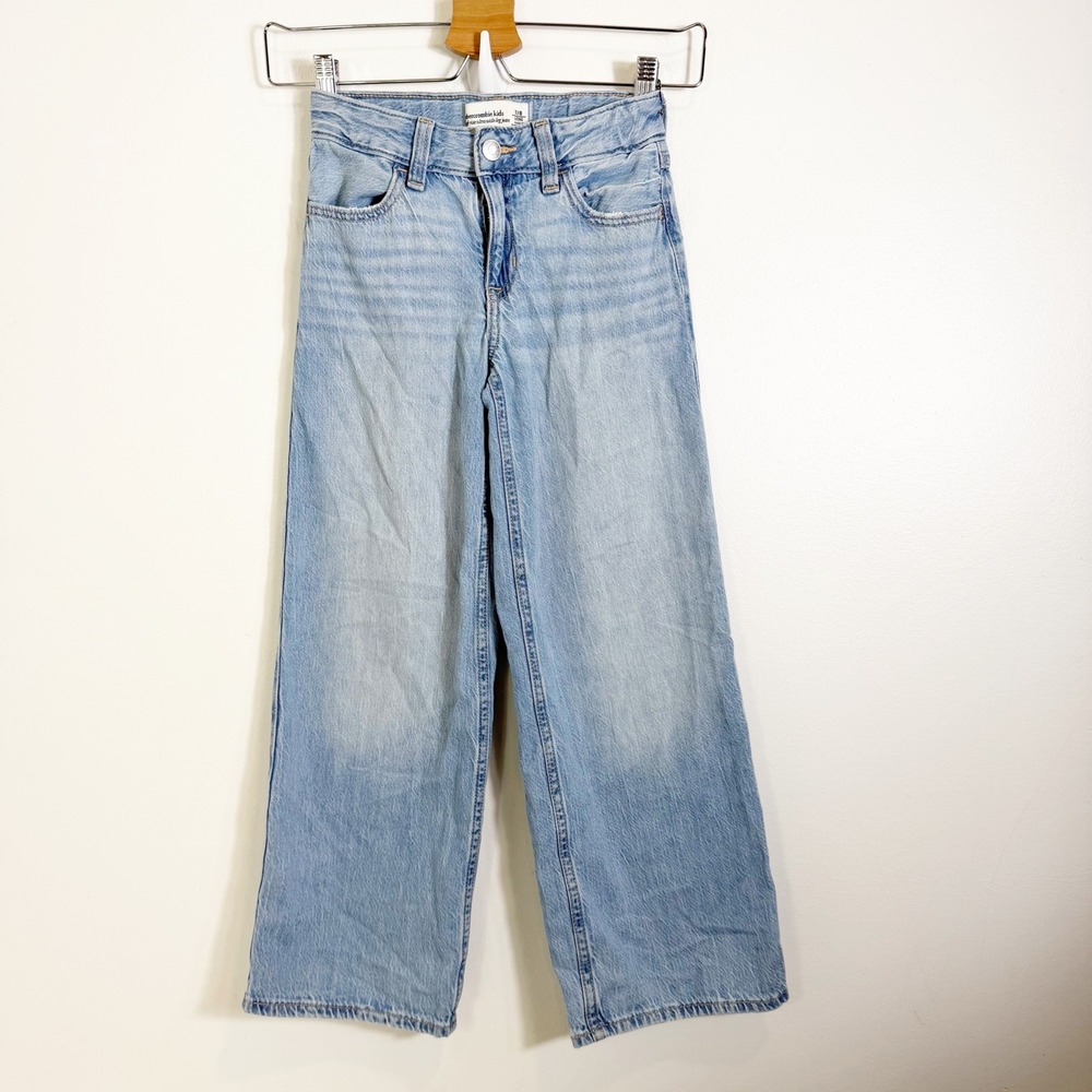 Abercrombie Kids Jeans Girls 7/8 Long Blue High Rise Ultra Wide Leg Denim
